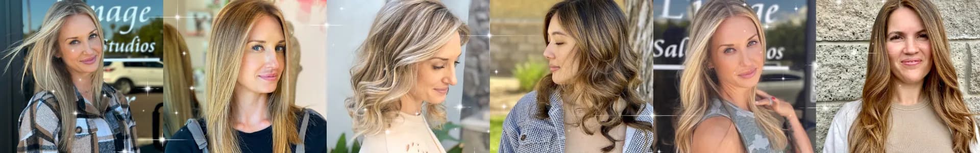 Collage of balayage hair color transformations by Salon Lola clients