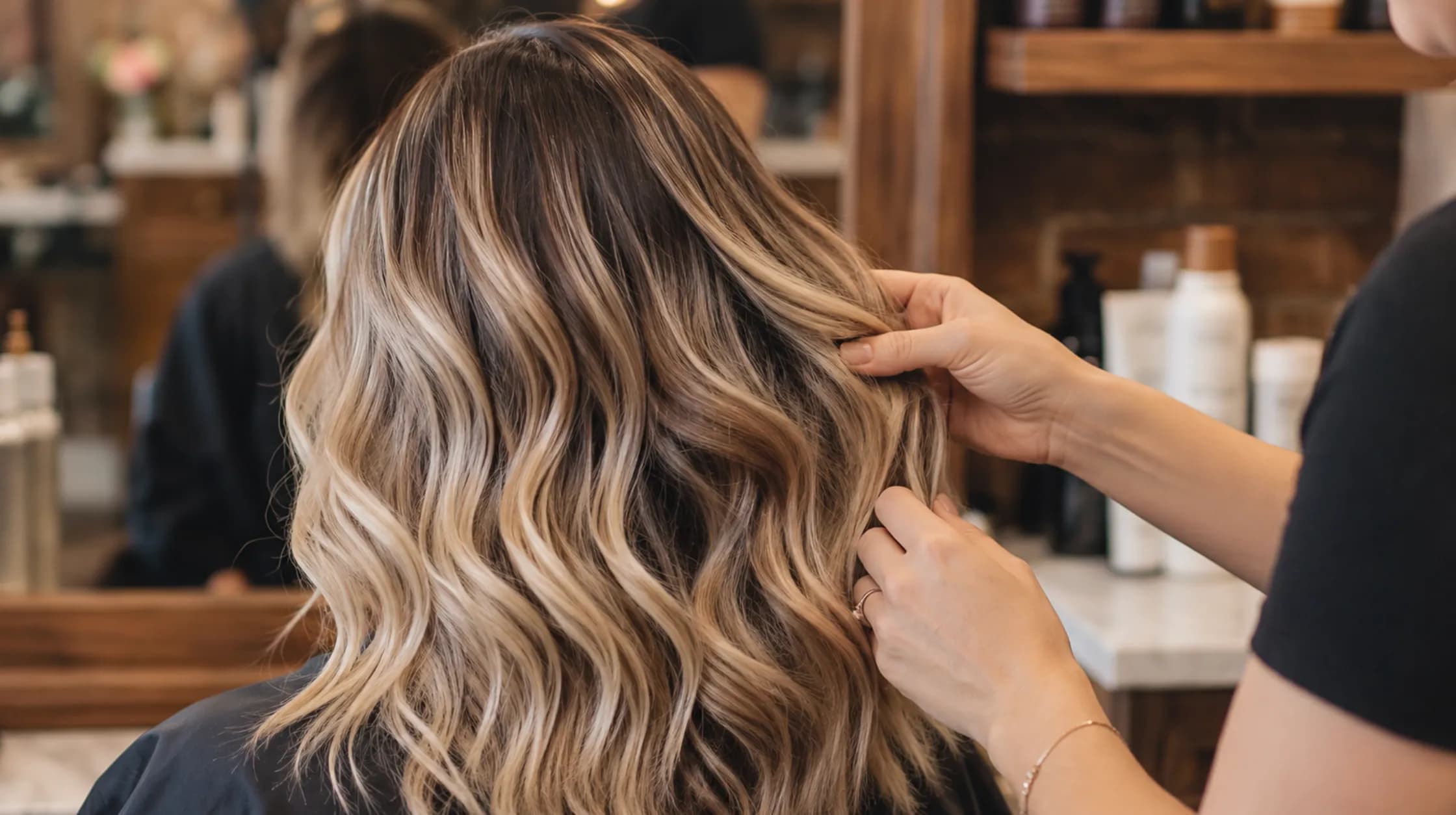Marilo hand-painting balayage highlights in the Salon Lola studio