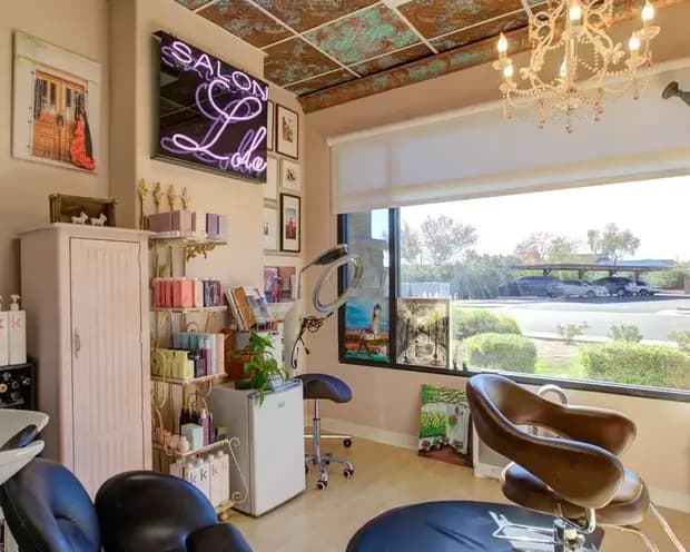 Salon Lola studio interior with product shelves